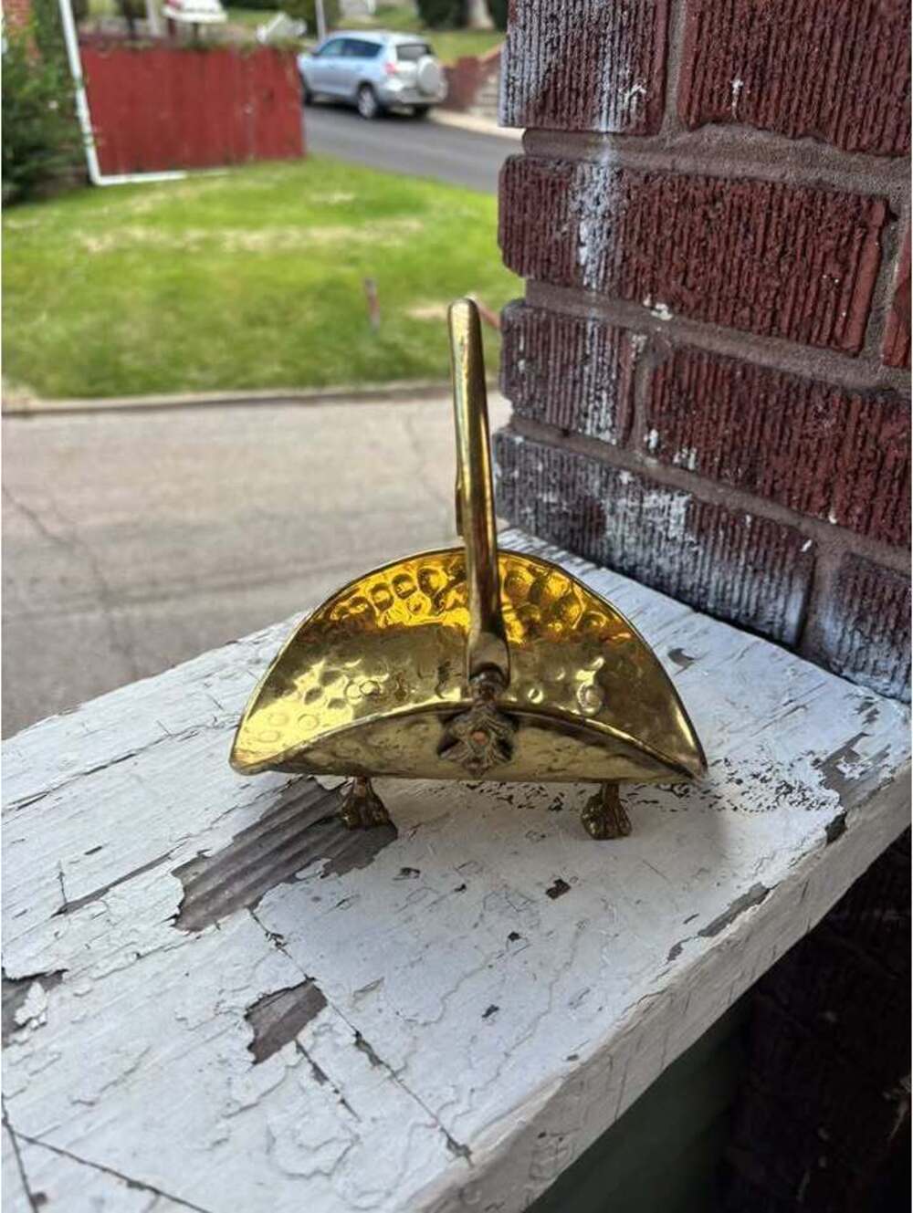Vintage Hammered Brass Miniature Coal Scuttle Basket